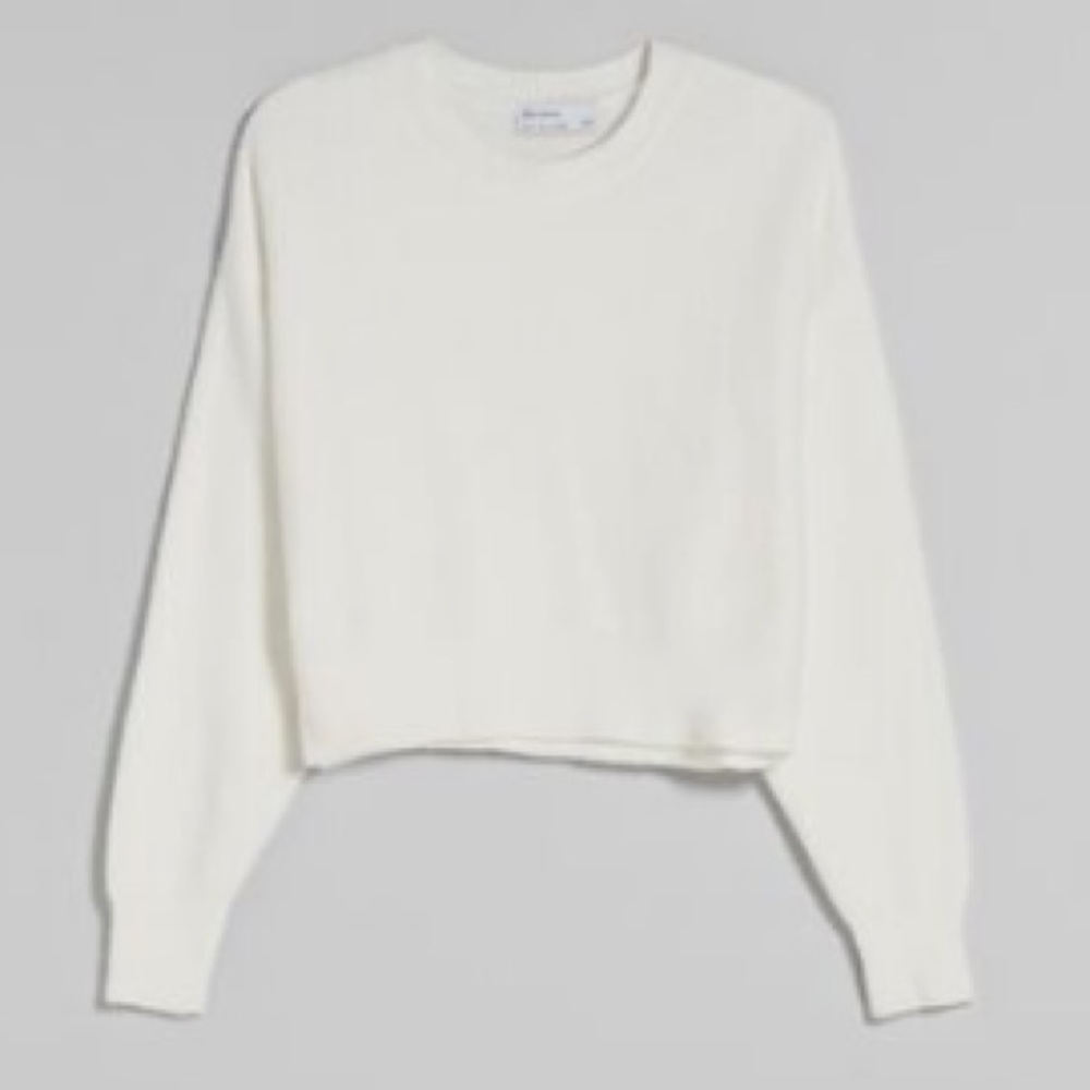 Bershka Crew Neck Sweater in White, size US S